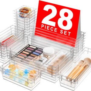 A-LuGei 【Military Grade】 Drawer Organizer, 【𝟱𝗦𝗶𝘇𝗲】 Makeup organizer, 【Holds 177 Items】 Bathroom Organizers and Storage, Organization and Storage, Desk Drawer Organizer for Vanity (Clear)