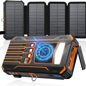 SOARAISE Solar Charger Power Bank - 48000mAh Wireless Portable Charger Built-in 4 Cables and 4 Solar Panels, PD QC 3.0 Fast Charging USB C Battery Pack with Flashlight for Camping Travel